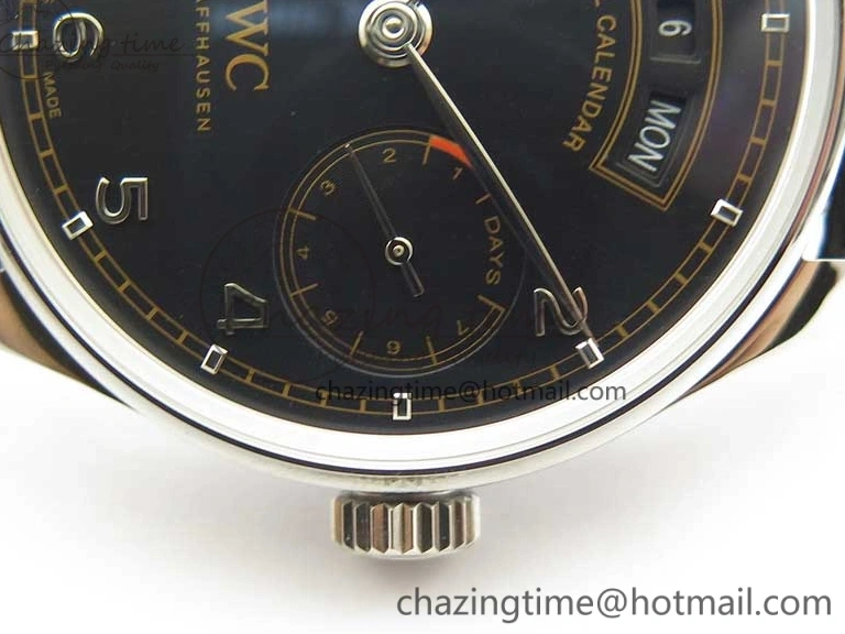 MIROTIME 0108 Portuguese Real PR Real Annual Calendar IW503502 ZF 1:1 Best Edition Black Dial Steel Markers on Black Leather Strap A StreetReady 7134